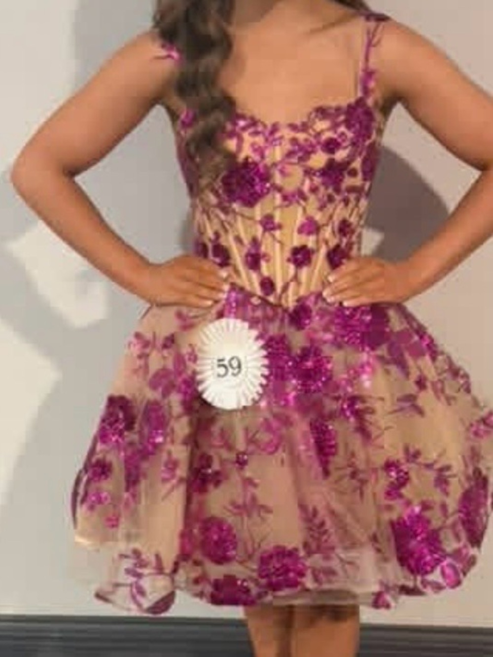 Girls' Pink Floral Sequin Party Dress